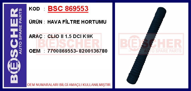 BSC 869553 Hava Filtre Hortumu Clio Ii 1.5 Dci K9k