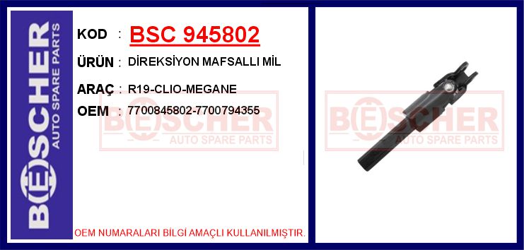 BSC 945802 Direksiyon Mafsalli Mil R19-Clio-Megane