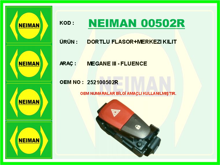 NEIMAN 00502R Dortlu Flasor Merkezi Kilit Megane Iii - Fluence