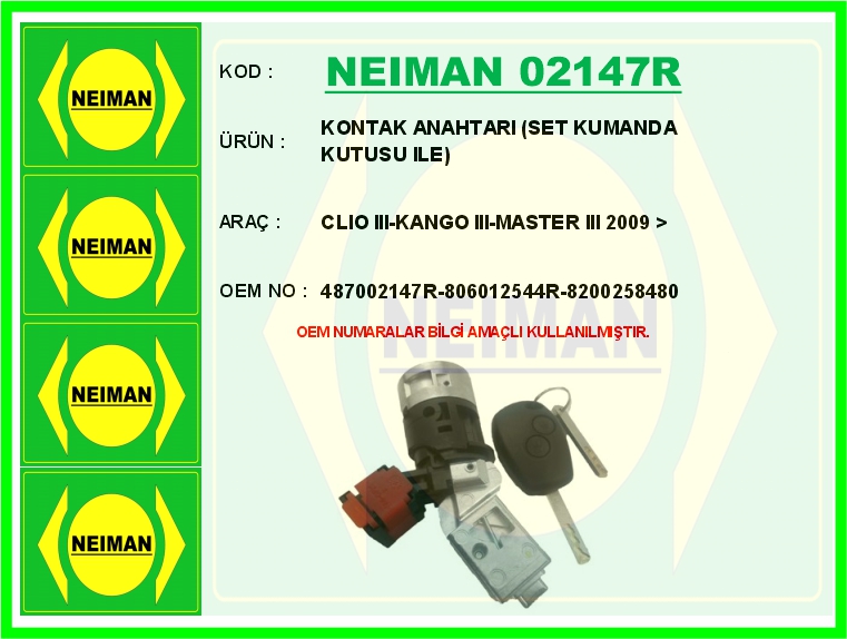 MOTORTEC RNT0740 Kilitli Kontak Anahtari Renault Clio Iii-Kango Iii-Master Iii 2009-