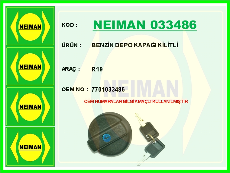 NEIMAN 033486 Benzin Depo Kapaği Kilitli R19