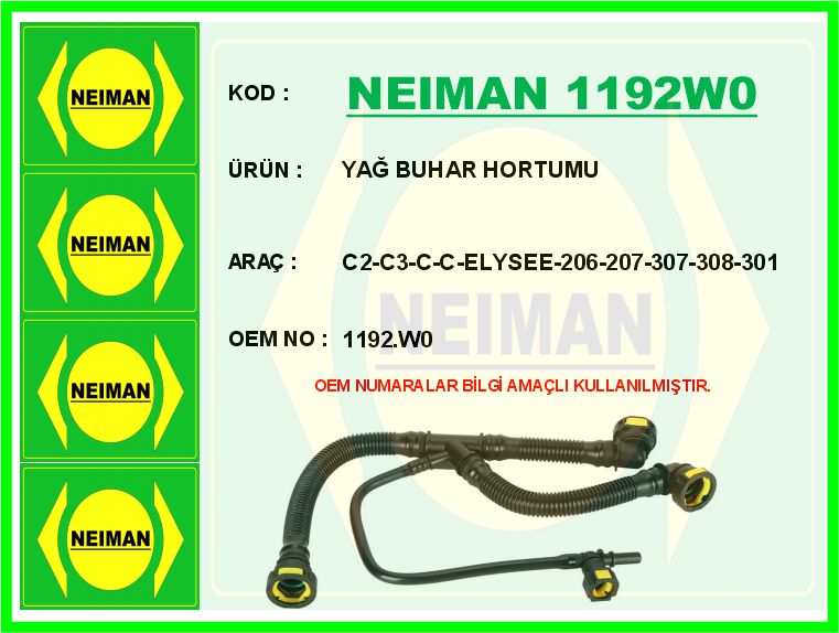 NEIMAN 1192W0 Yağ Buhar Hortumu C2-C3-C-C-Elysee-206-207-307-308-301