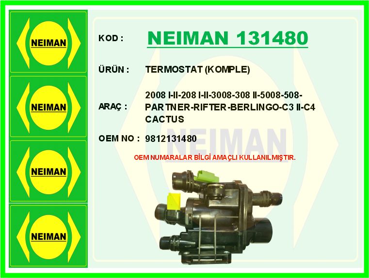 NEIMAN 131480 Termostat Komple Astra L-Corsa F-Mokka-Crossland-Grandland-Combo E-P208 I-Ii-P2008 I-Ii-P3008-P308 Ii-P5008-P508-Partner-Rifter-Berlingo-C3 Ii-C4 Cactus- Picasso-C5 Aircross 1.2 Thp-Puretech Eb2