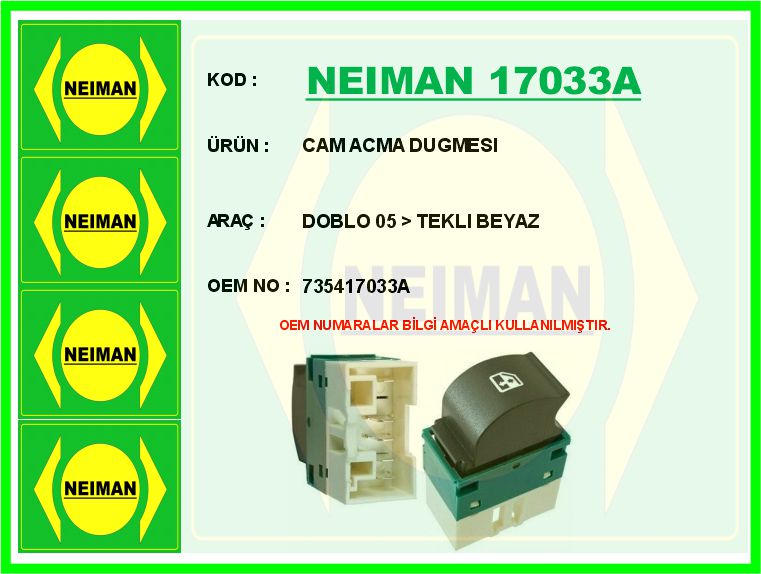 DODO AN0712 Cam Açma Anahtari Doblo Ii Fiorino Sağ Tekli Çerçeveli