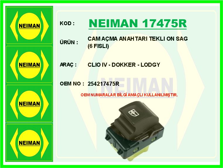 SAGEM-500117 Cam Acma Dugmesi On Sag Dokker  Lodgy