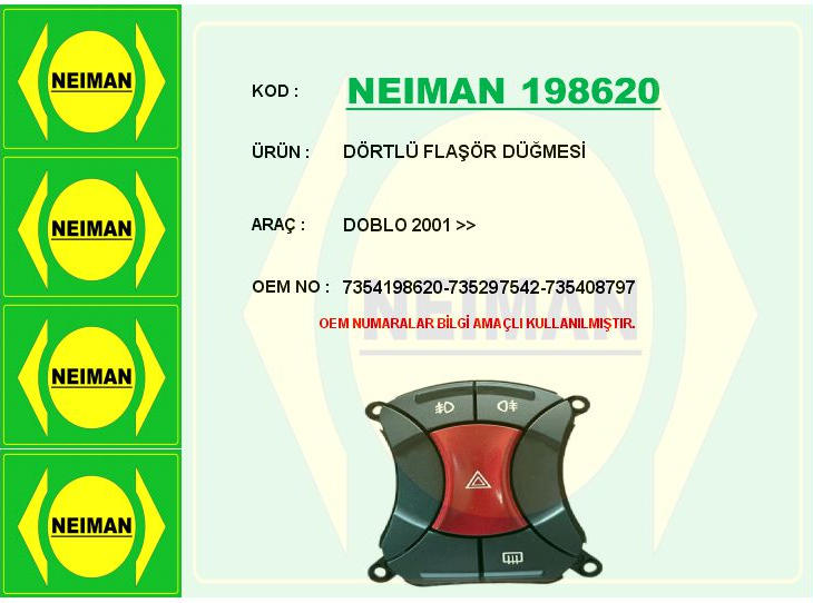 AEM30 0229 Dörtlü Flaşör Cam Açma Düğmesi Fiat Doblo 01>