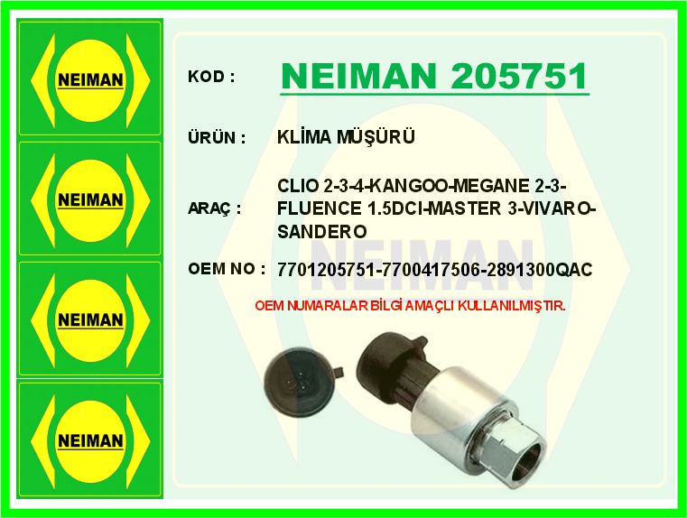 NEIMAN 205751 Klima Müşürü Clio 2-3-4-Kangoo-Megane 2-3-Fluence 1.5dci-Master 3-Vivaro-Sandero