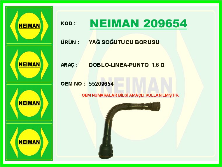 NEIMAN 209654 Yağ Soğutucu Borusu Doblo-Linea-Punto 1.6 D