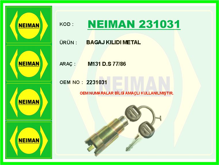 MİTA.02231031 Dks Bagaj Kilidi Diş Metal 77/86  1201