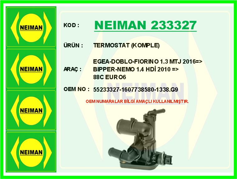 FI-TRM-005 Thermostat 88c Euro6 Egea-Doblo-Fiorino 1.3 Mtj 16=> Bipper-Nemo 1.4 Hdi 10=>