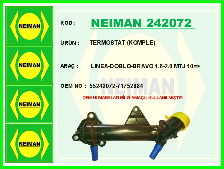 NEIMAN 242072 Termostat Komple Linea-Doblo-Bravo 1.6-2.0 Mtj 10 >