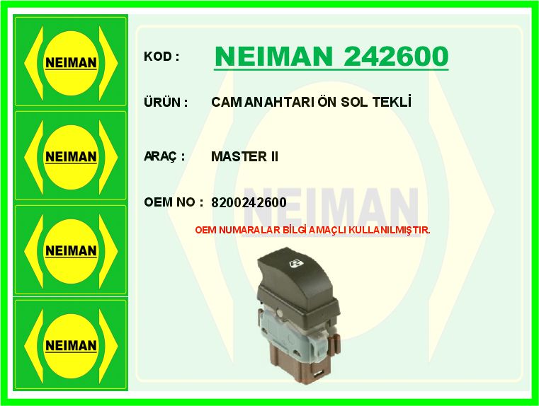 ZSW1019 Cam Acma Anahtari Tekli Turuncu Isik 6 Pin Renault Trafic Ii 2001-2014/ Master Ii 1998-2010