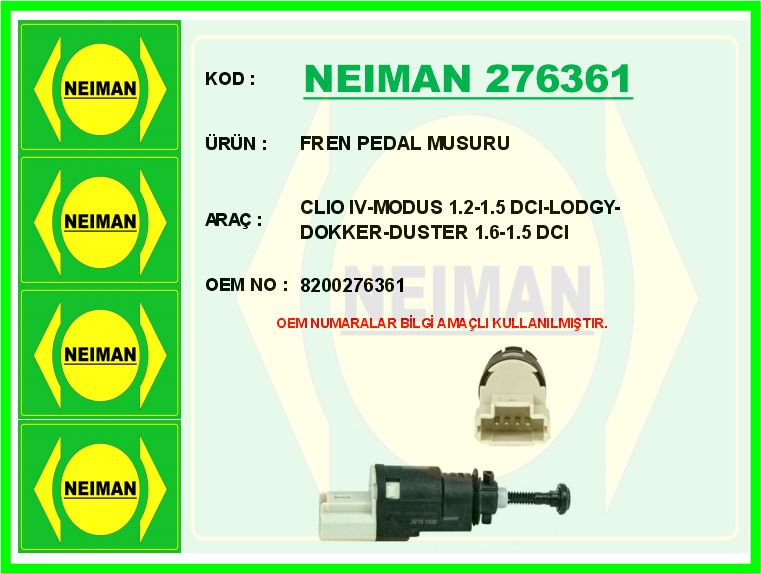 ZMS1159 Fren Musuru 4 Pin Renault Clio Iii 2005-2012 / Laguna Ii 2001-2007 / Modus 2004- / Trafic Ii 2001-2014 / Dacia Duster 1.5 Dci 2010- / Logan 2004-2012 / Sandero 2008-2013