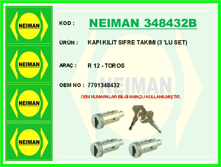 NEIMAN 348432B Kapi Kilit Sifre Takimi 3 Lu Set R 12 - Toros