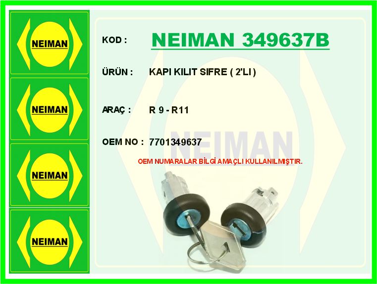 NEIMAN 349637B Kapi Kilit Sifre 2 Li R 9 - R11