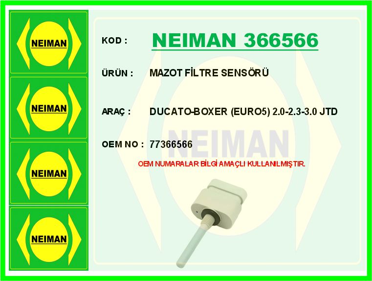 FIAT 77366566 Yakit Filtre Sensoru Euro 5 Ducato Iii-Iv