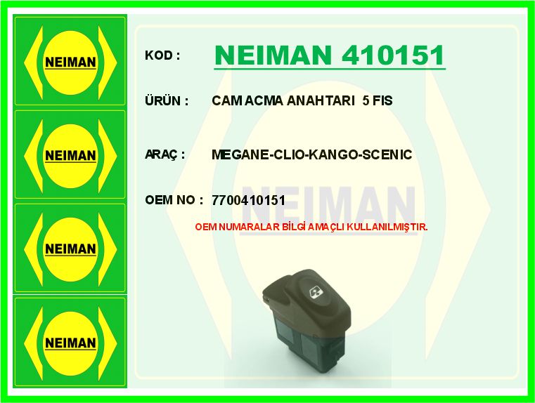 NEIMAN 410151 Cam Acma Anahtari 5 Fis Megane-Clio-Kango-Scenic