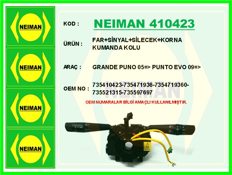 FI-FKK-008 Far + Sinyal + Silecek + Korna Kumanda Kolu Grande Puno 05=> Punto Evo 09=>