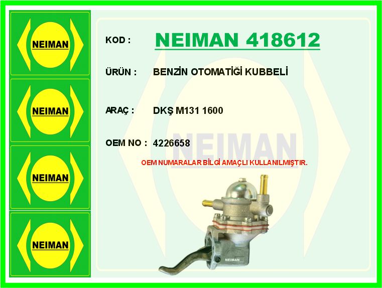NEIMAN 418612 Benzin Otomatiği Kubbeli Dkş M131 1600