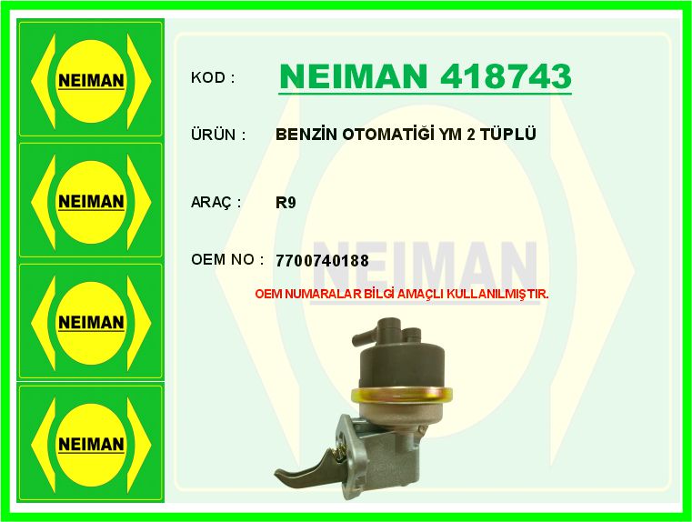 OES-4280001051 Benzin Otomatigi R9 R11 2 Tuplu