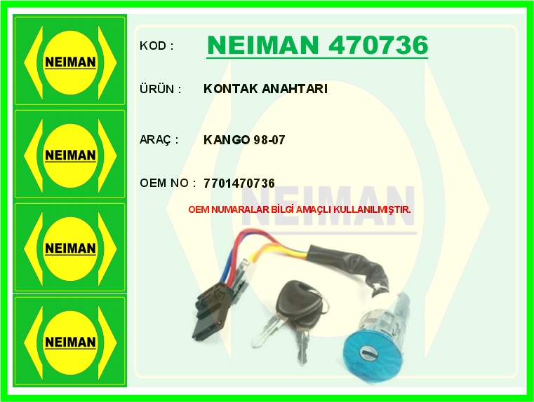 NEIMAN 470736 Kontak Kilidi - Anahtarli Renault Kangoo 98>07