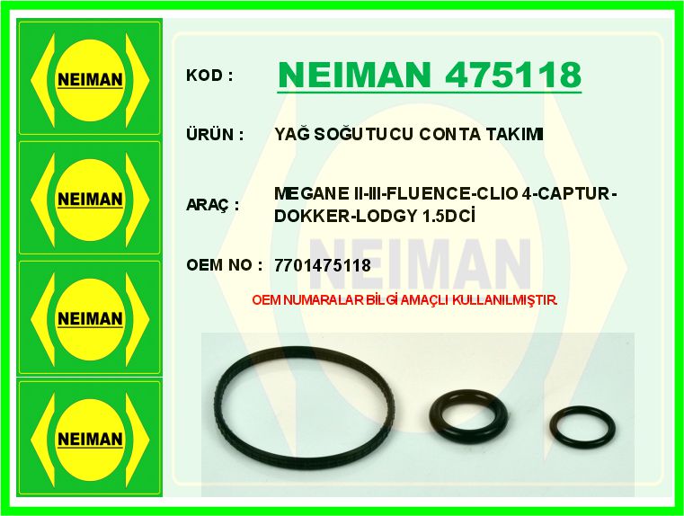 7701475118 Yag Sogutucu Oring Takimi Megane Ii-Iii Fluence