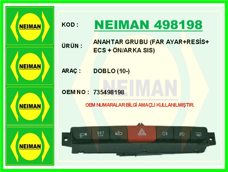 Anahtar Grubu Fiat Doblo Iii (Far Ayar+Resis+ Ecs