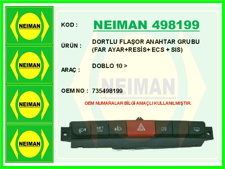 ZENON FI7519 Anahtar Grubu Far Ayar Resis Ecs Sis F.Doblo