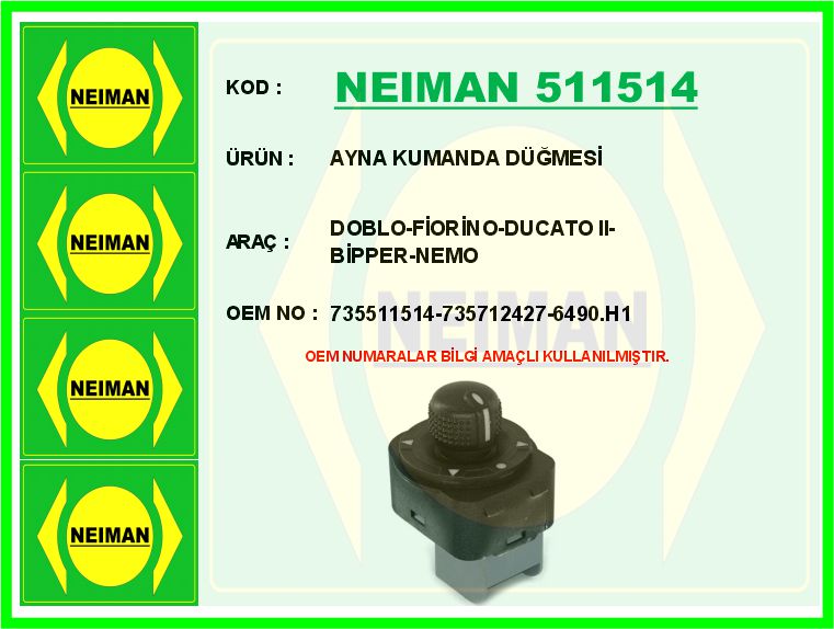 AUTODAK DAK3730 Ayna Ayar Kumanda Düğmesi Opel Combo D 12> Peugeot Bipper Citroen Nemo Fiat Fiorino 08>