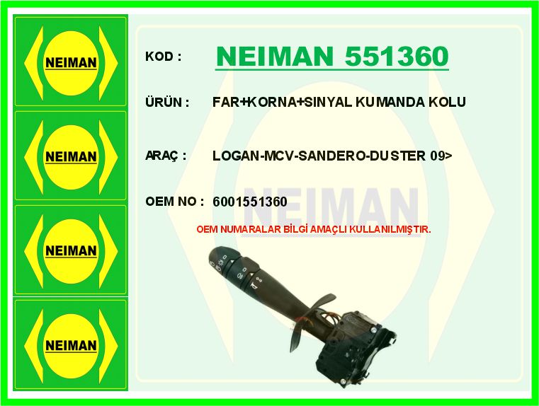 NEIMAN 551360 Far Korna Sinyal Kumanda Kolu Logan-Mcv-Sandero-Duster 09>