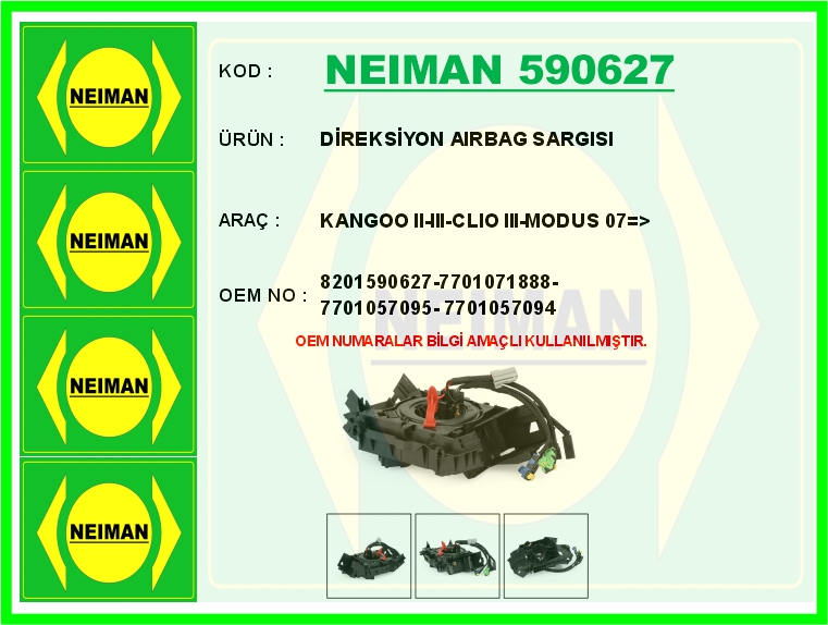 NEIMAN 590627 Direksiyon Airbag Sargisi Renault Kangoo Ii 08> Clio Iii 05> Modus 04>