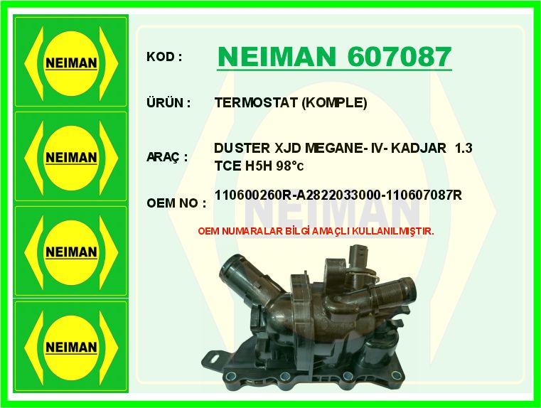 NEIMAN 607087 Termostat Komple 1.3 Tce H5h 98 C Megane Iv Kadjar Duster