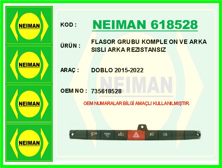 ZENON FI7516 Flaşör Dörtlü Anahtari Düğmesi Butonu F.Doblo 4