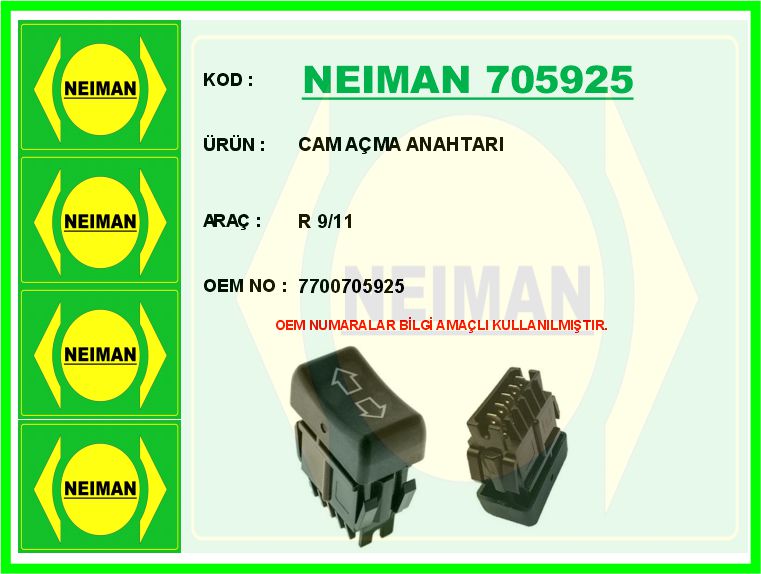 NEIMAN 705925 Cam Açma Anahtari Renault R9-R11 Tekli 5 Pin