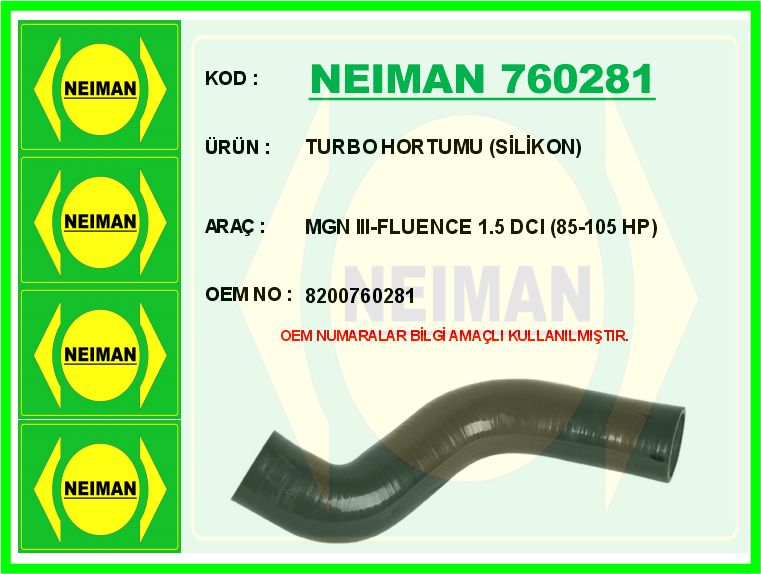 RAP-12537 Turbo Hortumu ( Silikon ) ( Renault   Fluence - Megane Iii 1.5 Dci 85 Hp - 105 Hp )