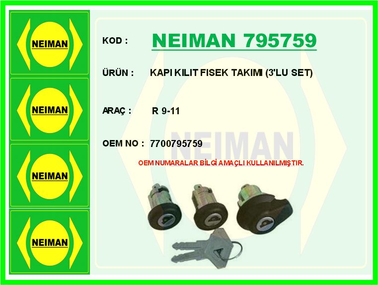 NEIMAN 795759 Kapi Kilit Fisek Takimi 3 Lu Set R 9-11