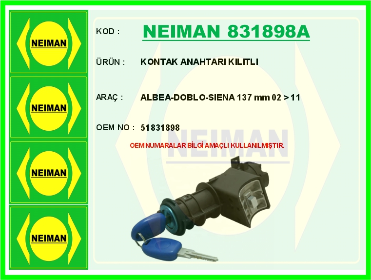 AUTODAK DAK3828 Kontak Anahtari Kilitli Albea-Doblo-Siena 137 Mm 02 > 11