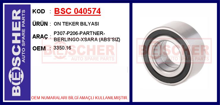 SNR GB40574S01 Teker Rulmani Ön  206/306/406/Partner/Xsara