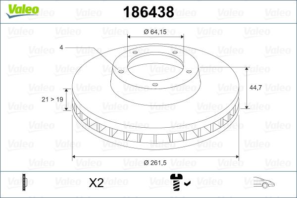 VALEO 186438 Ön Fren Diski Hava Kanalli Honda Civic 1.4l 1.6l B16a2 D14a D16y4 Ma Mb Ej Ek El Kasa 96-00 / 1. 6l D16v1 D16w7 Vtec Vti Ep Es Eu Kasa 01-05 / City 1.4l L13z1 Gm1 Kasa 08-> / Jazz 1.4l L13z Ge