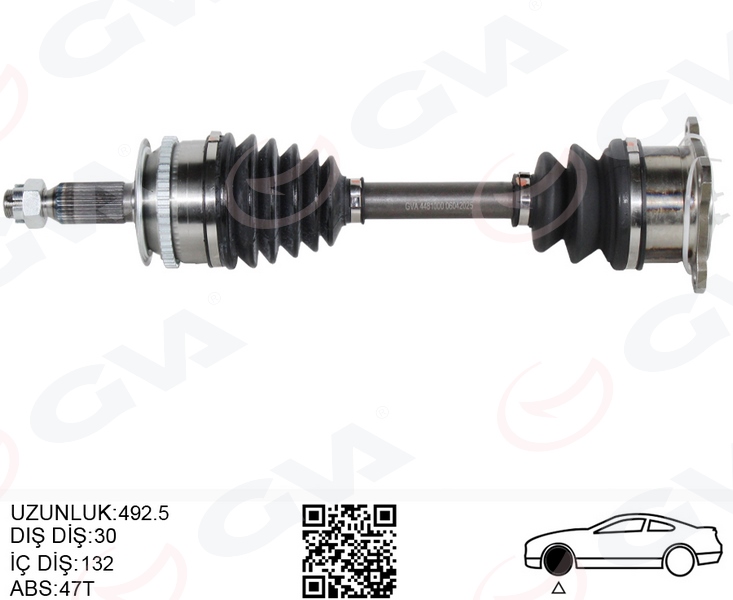 GVA 4481000 Komple Aks Sağ Mitsubishi L200 2.5l 4d56 Di-D Tdi Euro4 Cr 4x4 Kb4t 07-10 30 X 592.5 X 28