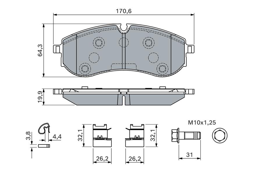 BOSCH 0986460115 Fren Balatasi 3.5t-Serie 3t-Serie 5.5t-Serie 5t-Serie Crafter 30 Crafter 35 Crafter 50 Crafter 55 Gr And California