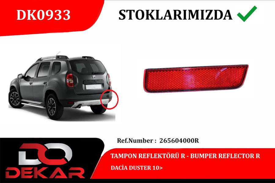 DEKAR DK0933 Tampon Reflektörü R Dacia Duster 10>