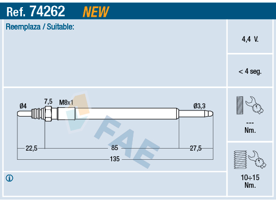 FAE 74262 Kizdirma Bujisi Volvo C30 C70 Ii S40 Ii S60 I Ii S80 Ii V50 V60 V70 Ii Xc60 Xc70 Ii Xc90 I P107 P20