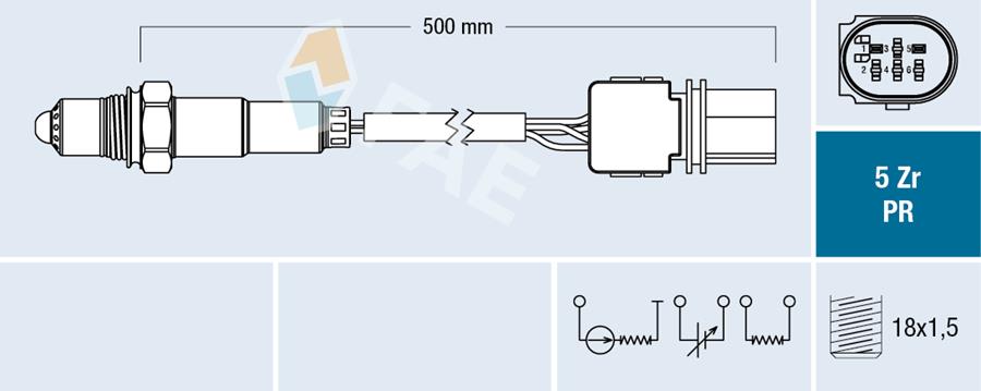 FAE 75078 Oksijen Sensoru Lambda Sondasi 5 Kutuplu 490mm Audi A4-A4q A5 A6-A6q Q5 Exeo 08>16