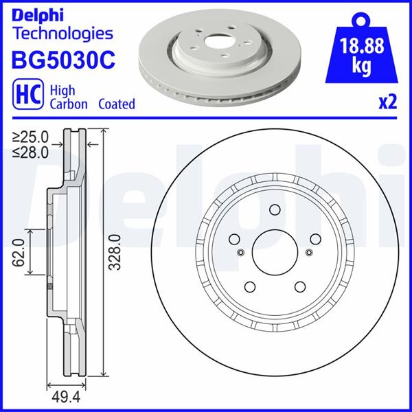 DELPHI BG5030C Fren Diski Çiftli Paket - Boyali. Deliksiz - Yüksek Karbon Ön Lexus Es 300h Rx 200t Rx 300 Rx 350 Rx 450h-Toyota Camry Rav 4 2015