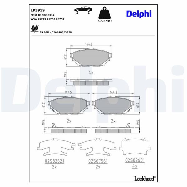 DELPHI LP3919 Ön / Arka Takim Fren Balata Mitsubishi Canter 3.0l 4p10 Euro5 Fuso Tfa35 Tfa35l Tfb75 Tfb75l Tfb85 T Fb85l Kamyon 12-> Aşınma Ikaz Soketli - 8 Parça