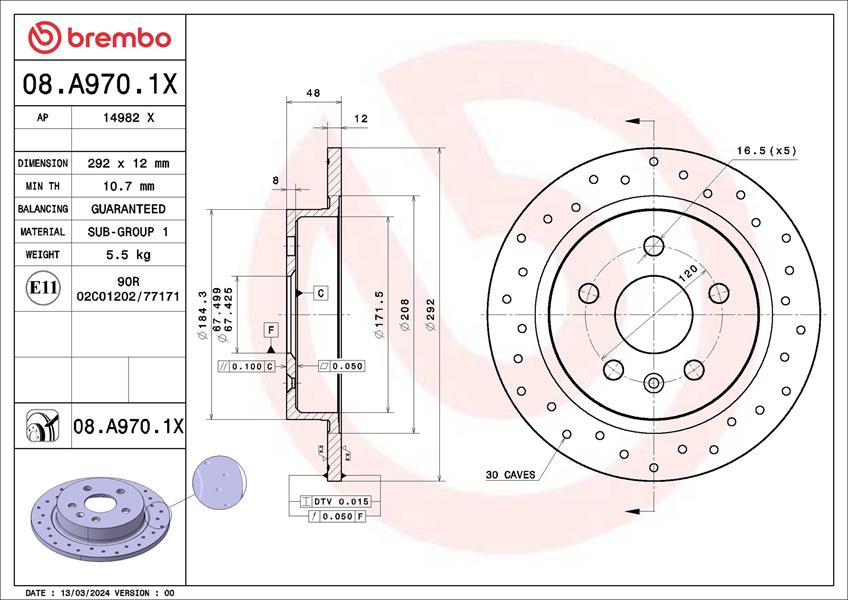 BCH 0986479513 Fren Diski Arka Adet 16 Inch 292mm Insignia A