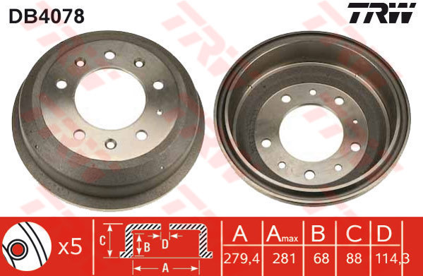 TRW DB4078 Fren Kampanasi Arka Aks Land Rover 110/127 Ldh -90 I Ldv -Defender Cabrio L316 -Defender Pick Up L316 -Defender Station Wagon L316 -