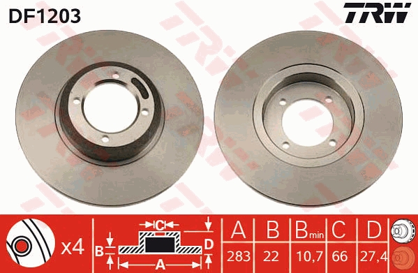 TRW DF1203 Fren Diski Ön Aks Peugeot 305 Ii 581m -504-504 A- M -504 Break D- F -504 Convertible-504 Coupe-50 4 Pickup-504 Pickup E -505 551a -505 Break 551d -604 561a Talbot Tagora -