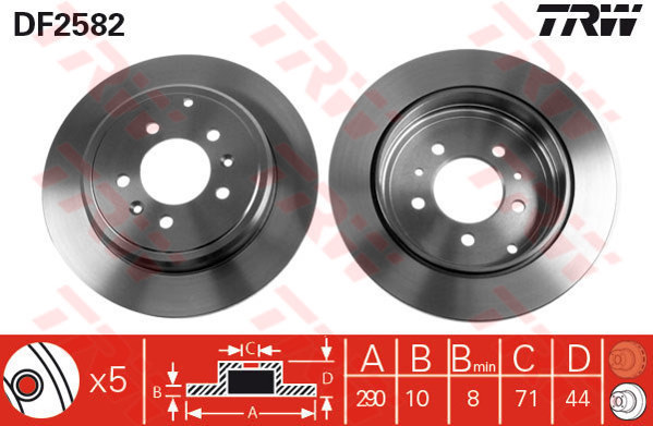 TRW DF2582 Arka Fren Aynasi Peugeot P605 89>99 Dolu 290x71x5 Dl